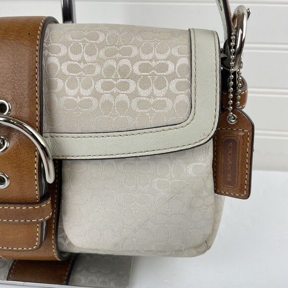 Coach Y2K White Signature Canvas Brown Leather Mini Soho Hobo Shoulder Bag #1444 - Picture 5 of 17